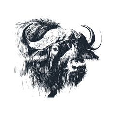 Poster - The bison head. Black White vector Illustration.	