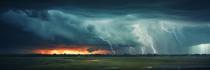 Wall Mural - dramatic huge clouds of thunderstorm on sky with sunset