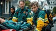 A team of paramedics works together seamlessly to provide life-saving care to a patient in distress