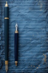 Fototapete - Two pens are laying on a piece of paper with blue writing, AI