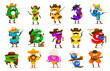 Cartoon cowboy and sheriff, native american math number characters. Vector zero, one and two, three and four, five, six or seven, eight and nine. Plus, minus with division, equal, multiplication signs