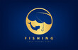 Fishing logo vector. Fish and rod design. Shop everything for fishing. Fishing gear