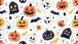 Halloween faces pattern. Seamless holiday background