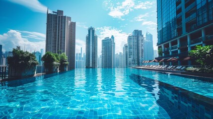 Wall Mural - Swimming pool among high rise condo buildings, condominium with pool