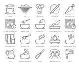 Fototapeta  - Home bakery and pastry icons, cooking symbols and vector pictogram for recipe preparation. Homemade bread dough or bakery pastry and flour food ingredients and instruction for home baking process