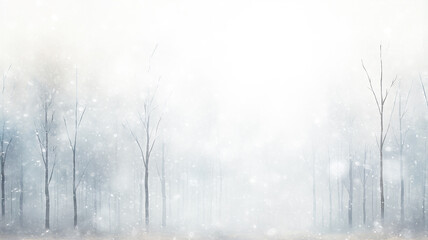 Wall Mural - white blurred background snowfall, snowflakes falling, blizzard, watercolor image light abstract copy space blank winter greeting postcard