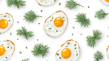 Medium fried eggs seamless pattern isolated on white background.