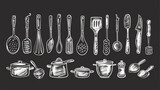 Fototapeta Dinusie - Hand drawn doodle kitchen utensils. Graphic vector se