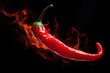 Red hot chilli pepper on fire over the dark background. Ai generative