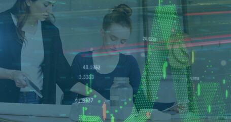 Wall Mural - image of financial data processing over diverse business people in office