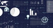 Image of financial data processing with icons on black background