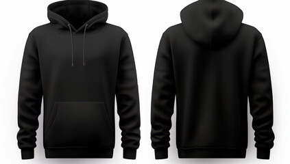 Wall Mural - Plain black hoodie mockup Set of Black front and back view long sleaves branding stylish template