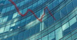 Image of red line, financial data processing over modern office building