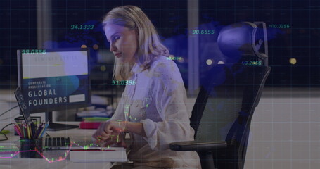 Poster - Image of data processing over caucasian businesswoman using computer