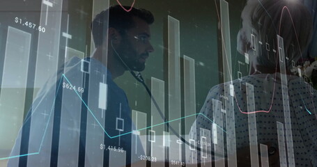 Poster - Image of financial data processing over caucasian male doctor