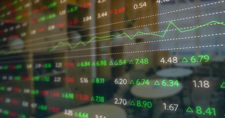 Poster - Image of financial data processing over office