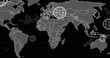 Image of globe icons over world map on black background