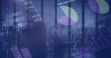 Poster - Image of financial data processing over business people walking and cityscape
