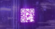 Image of qr code over data processing and server room