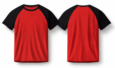 Wall Mural - Red crewneck T-Shirt black arms template front and back view on white background