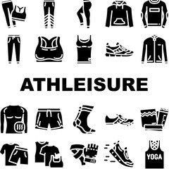 Wall Mural - athleisure clothing woman fashion icons set vector. sporty clothes, runway sweatshirt, oversize gym, girls good sweatsuit athleisure clothing woman fashion glyph pictogram Illustrations