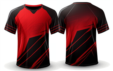 Wall Mural - Red and black lined t-shirt jersey mockup front and back  t-shirt sport design template