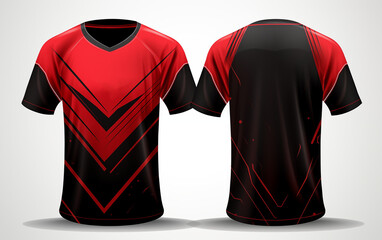 Wall Mural - Red and black lined t-shirt jersey mockup front and back  t-shirt sport design template