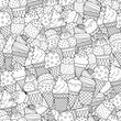 Doodle ice cream black and white seamless pattern. Sweet ice cream cones background for coloring book. Food outline print. Vector illustration