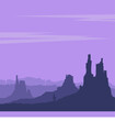 Set of desert landscapes with cacti, succulents, rocks, blue mountains and violet sky. Vector illustration for travel banner.