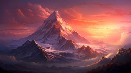 Poster - Mountain peak illustration, mountain range PPT background illustration
