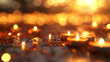 A warm saffron and pewter abstract landscape, with defocused lights that mimic the gentle flicker of candles in a dimly lit room. The mood is cozy and intimate.