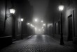  A foggy night in street lamps