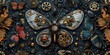 © Kashif Ali 72 - a whimsical pattern featuring steampunk-inspired insects, with gears, clockwork mechanisms, and intricate details. 16k ultra HD resolution