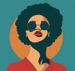 Vector portrait flat style, woman girl with glasses looking up, dark skin color, afro hairstyle, afro-american. Vector concept of movement for gender equality and women's empowerment