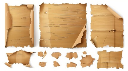 Poster - Collage newspaper scraps with torn and ripped edges. Set of realistic modern illustrations of cut and broken paper pieces of different shapes. Blank tearred cardboard or notebook sheets.