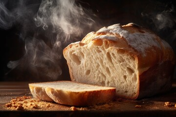 a loaf of artisanal bread with steam rising from it.