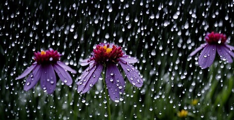 Sticker - raindrops on flowers in the rain