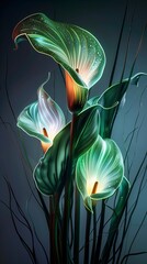 Canvas Print - AI generated illustration of a backlit glass calla lily