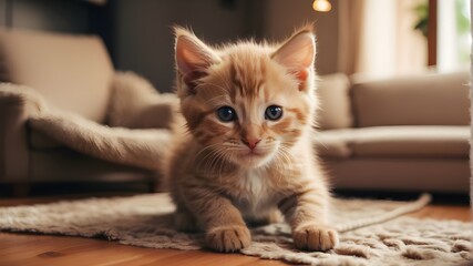 Canvas Print - : A playful kitten exploring a cozy living room. 