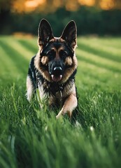 Canvas Print - AI generated illustration of a playful dog running on grass with tongue sticking out