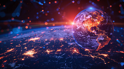 Wall Mural - Digital world globe centered on USA, concept of global network and connectivity on Earth, data transfer and cyber technology, information exchange and international telecommunication