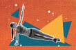 © deagreez - Composite trend artwork sketch image 3D photo collage of young active attractive sports lady lift hand up stretching do yoga exercise