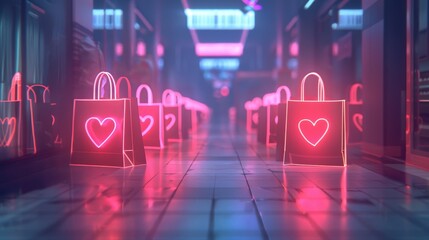 Poster - A neon sign with a heart on it is lit up in a shopping mall