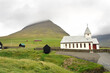 Church at Vidareidi village in Faroe Islands, Atlatntic Ocean, Denmark