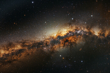 A mesmerizing panorama of the Milky Way galaxy unfolding above a serene desert mountain range at night.