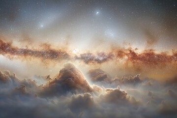Wall Mural - A mesmerizing panorama of the Milky Way galaxy unfolding above a serene desert mountain range at night.