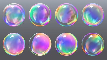 Poster - The rainbow color dots are isolated on a transparent background as part of a realistic set of radial gradient spots. The circles are holographic and blurred. Abstract designs using rainbow colors and