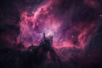 Wall Mural - Digital artwork depicting a swirling cloud of cosmic dust peppered with a dense field of stars in space.