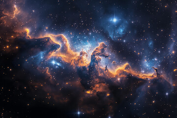 Wall Mural - Digital artwork depicting a swirling cloud of cosmic dust peppered with a dense field of stars in space.