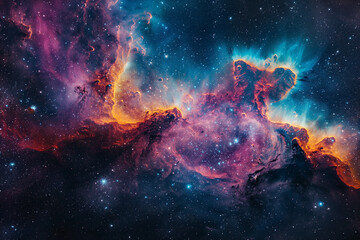 Wall Mural - Digital artwork depicting a swirling cloud of cosmic dust peppered with a dense field of stars in space.